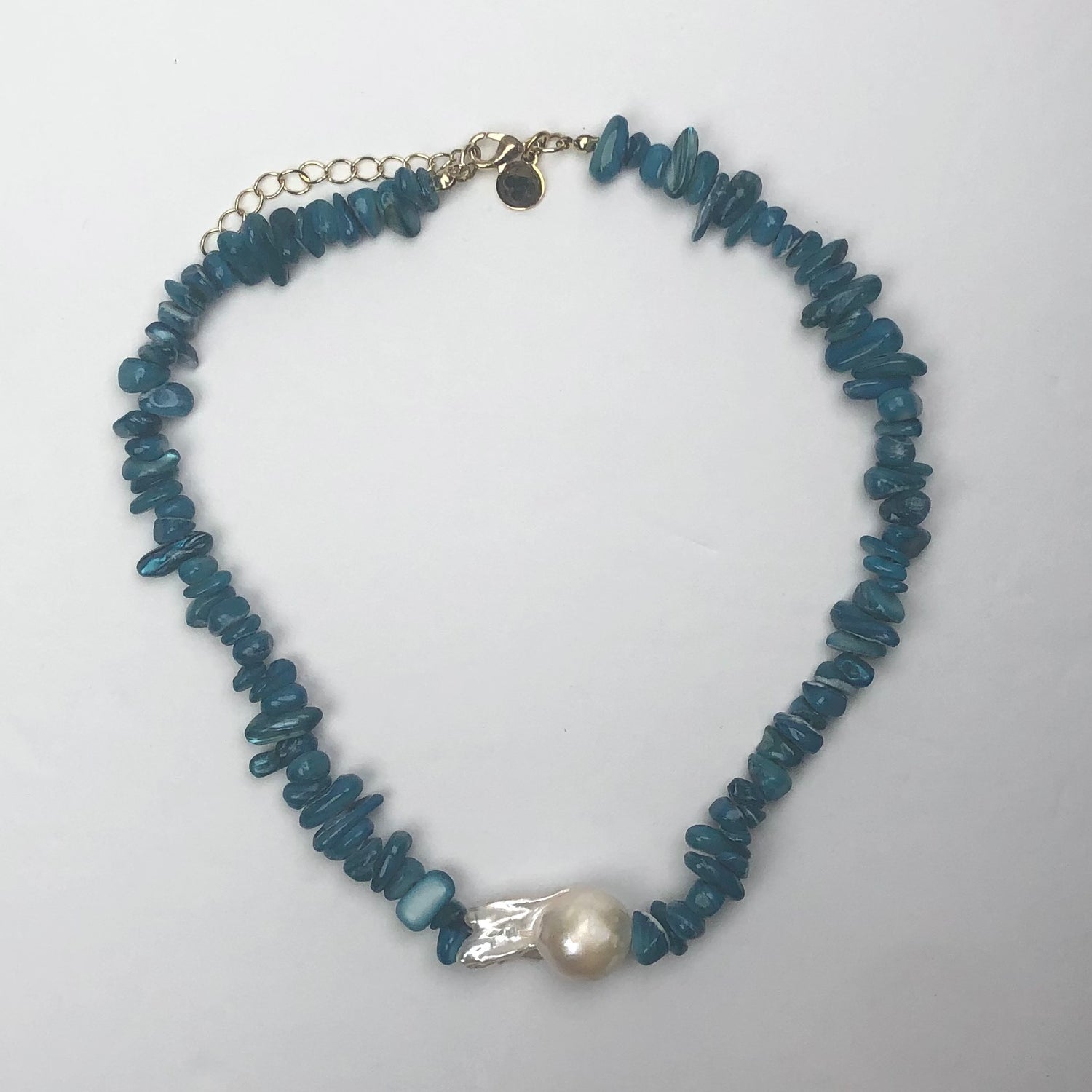 Blue Raspberry Slices With Freshwater Pearl Necklace