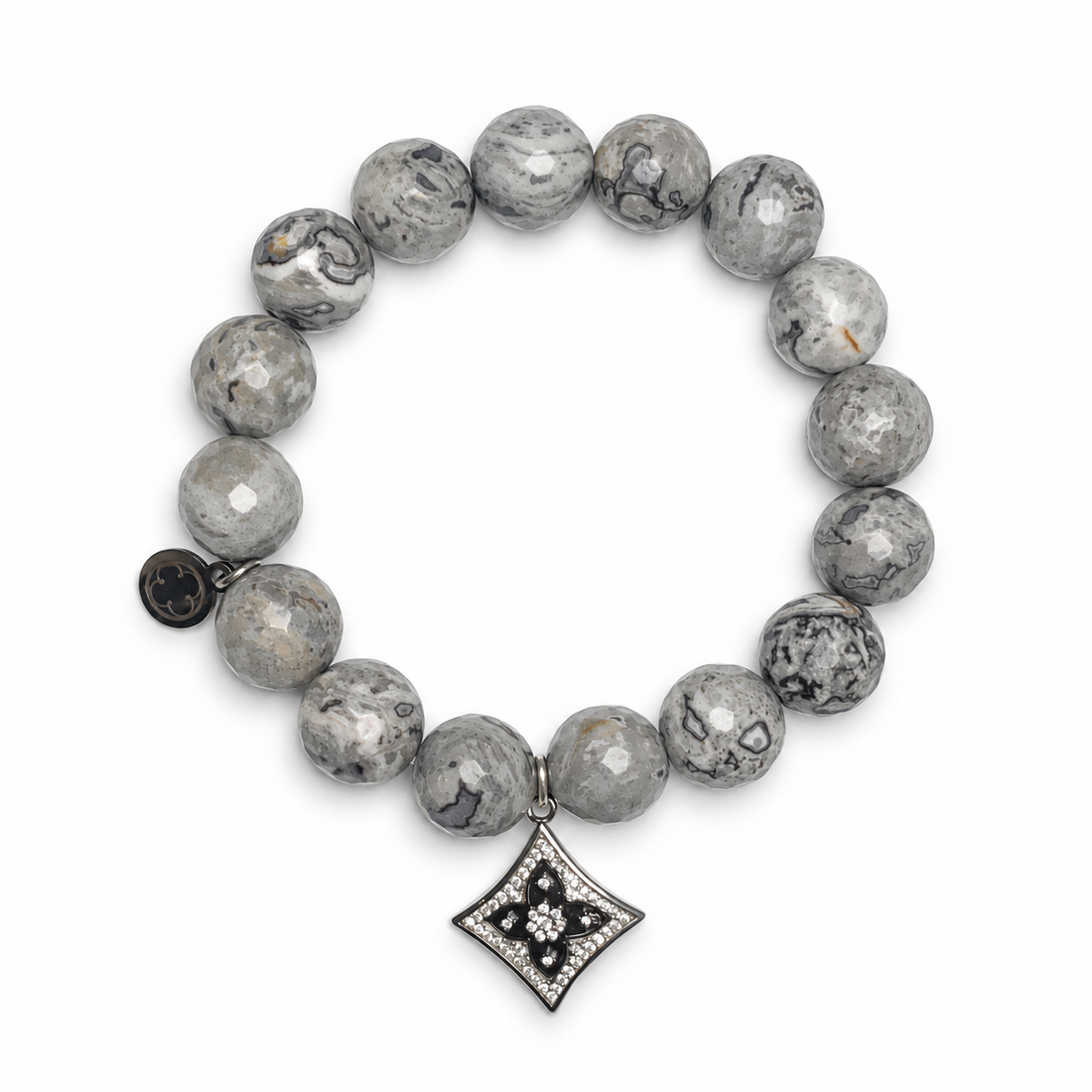 Mr Jasper Grey with Pavé Harlequin Silver Clover Pendant - Oriana LaMarca Designs