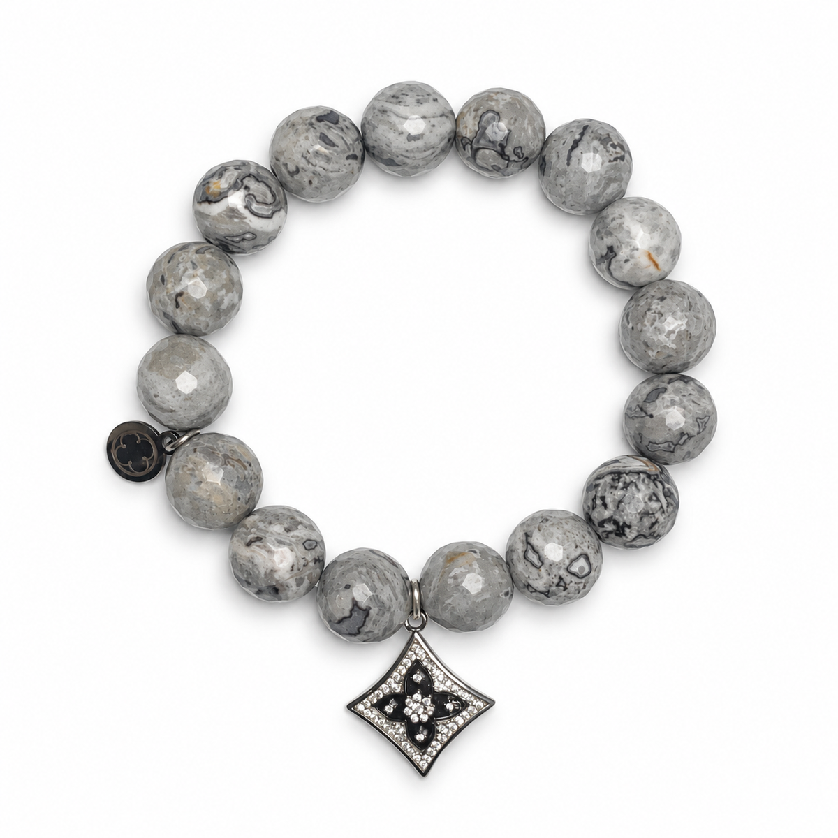 Mr Jasper Grey with Pavé Harlequin Silver Clover Pendant - Oriana LaMarca Designs