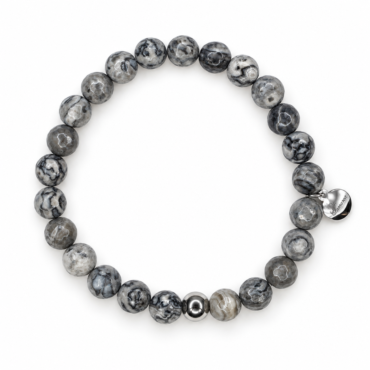 Mens Grey Jasper with Silver Accent on white studio background