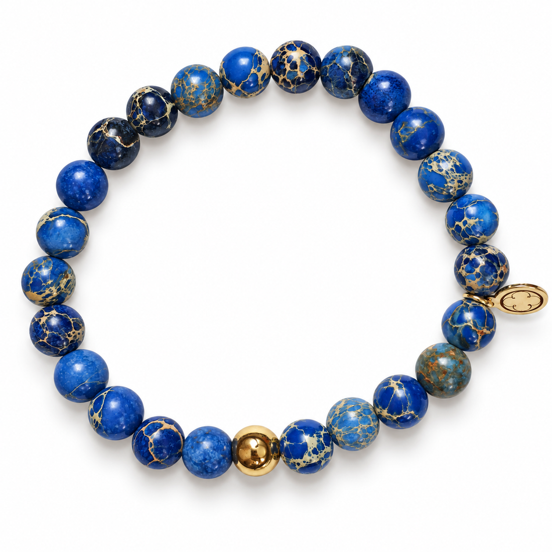 Mens Blue Imperial Jasper with Gold Accent on white studio background