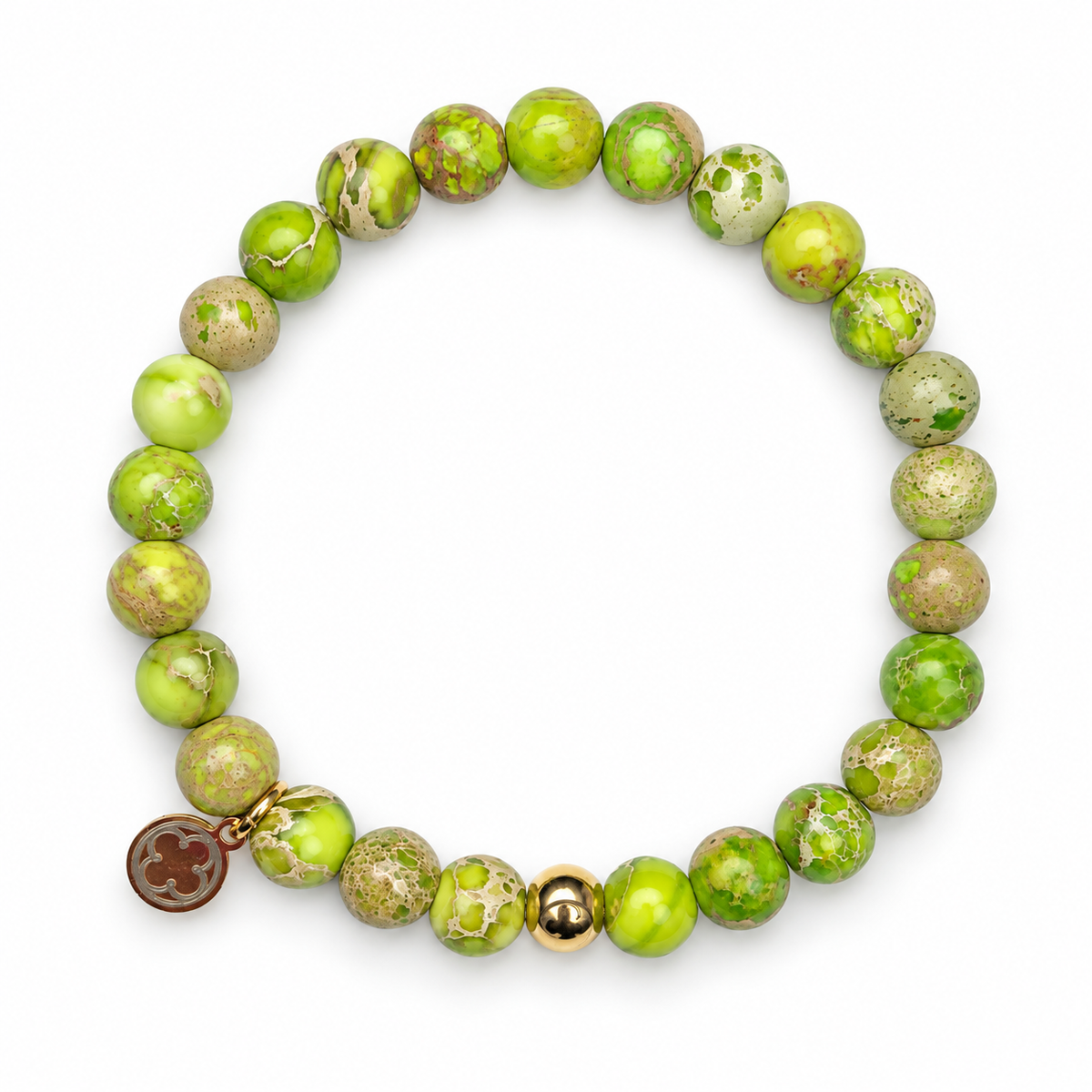 Mens Green Imperial Jasper with Gold Accent on white studio background