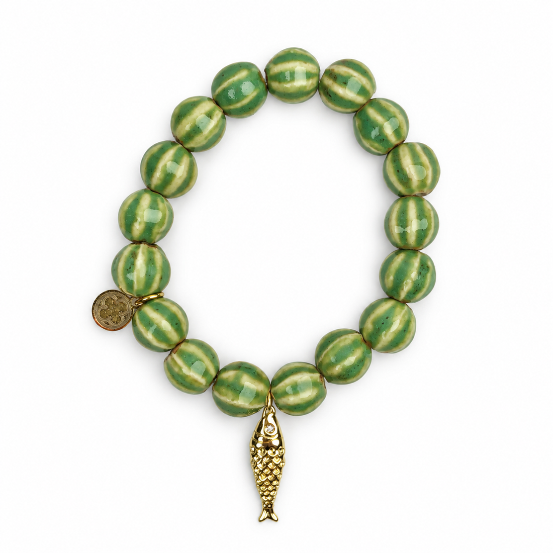 Verde Ceramic Riccio Bead with Gold Sardine Pendant - Oriana LaMarca Designs