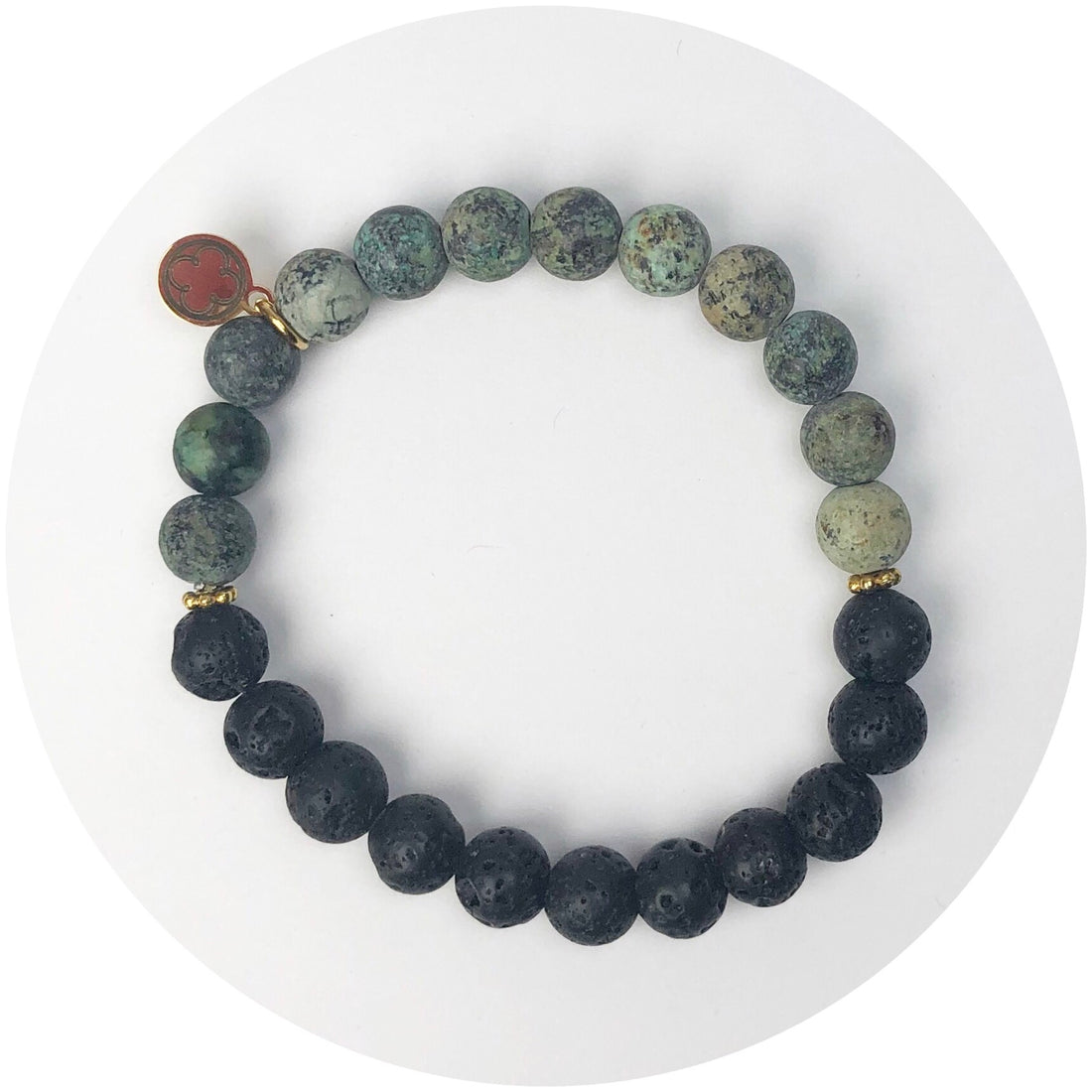 African Jasper with Black Lava and Mini Gold Daisies