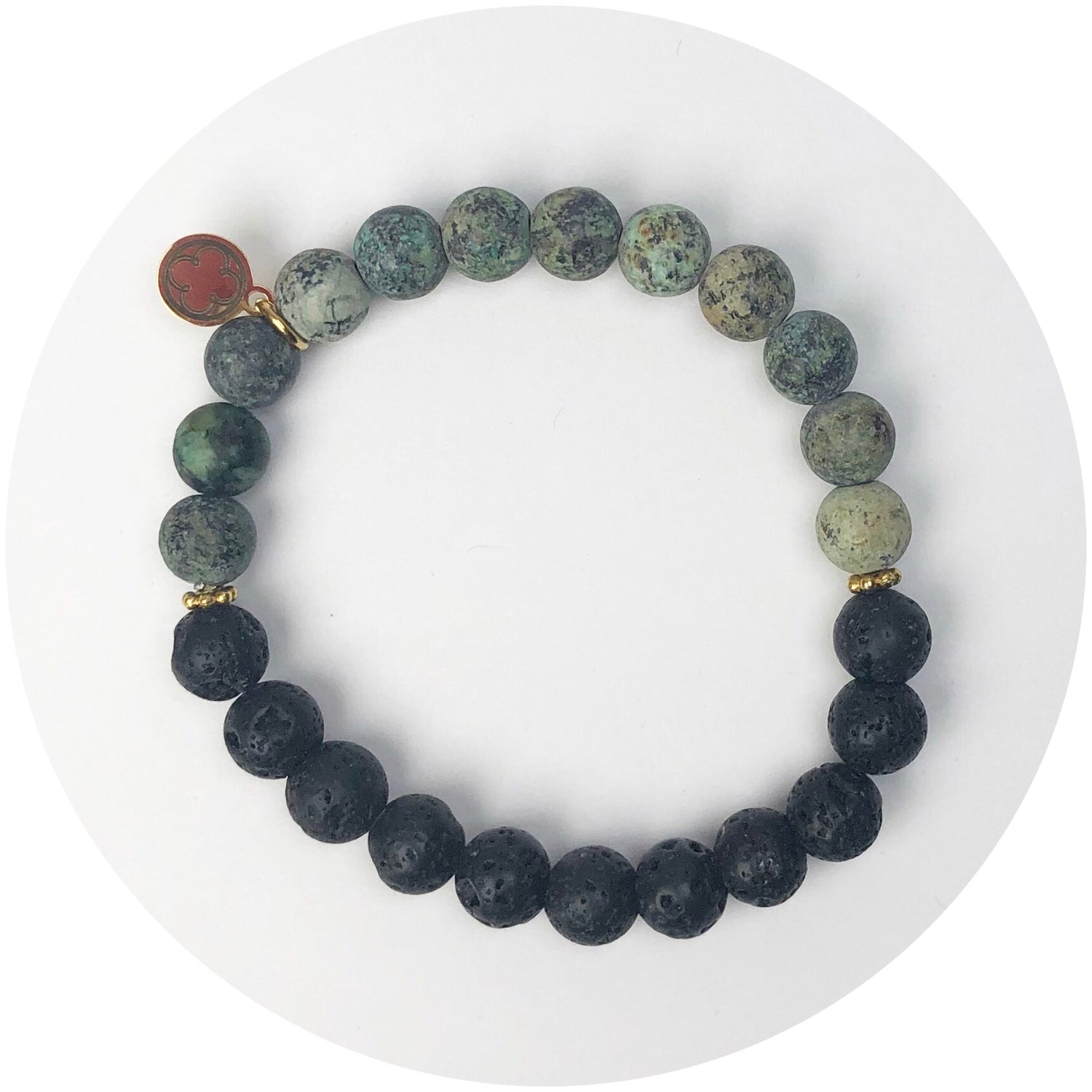 African Jasper with Black Lava and Mini Gold Daisies