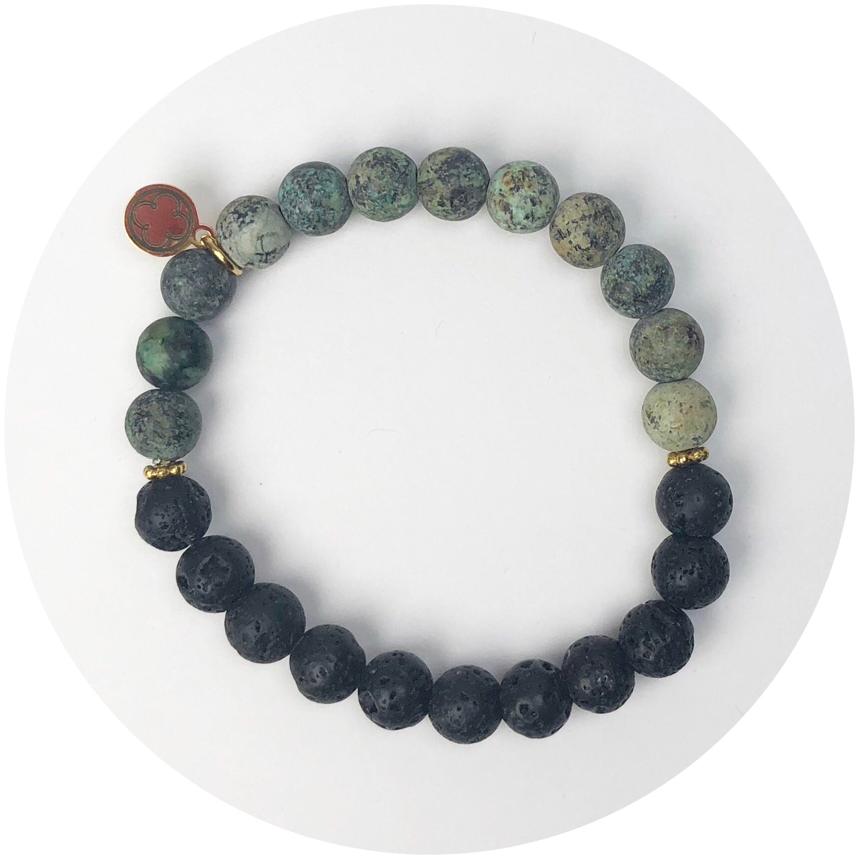 African Jasper with Black Lava and Mini Gold Daisies