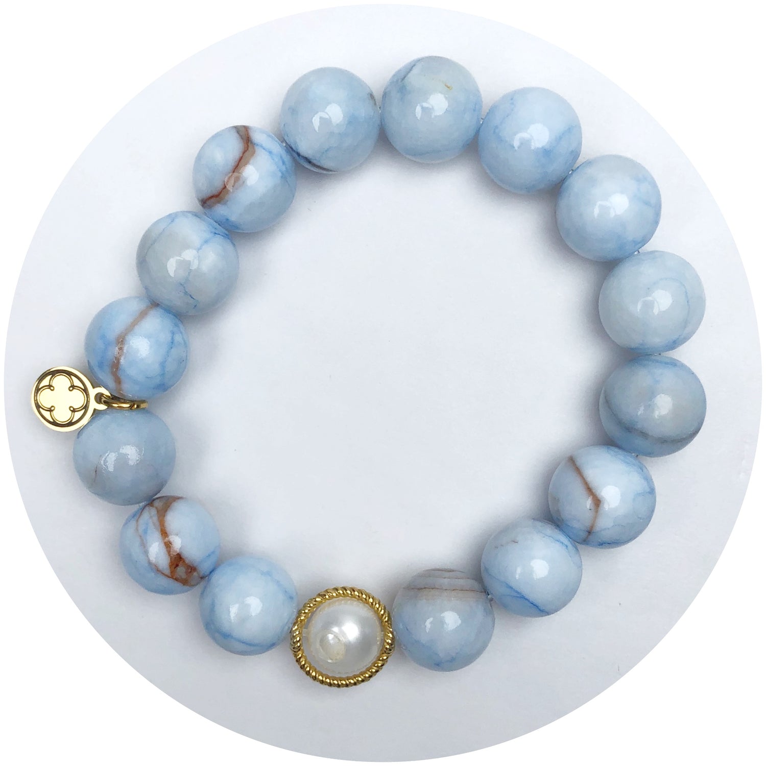 Ocean Marbled Agate with Twisted Gold Cage Accent