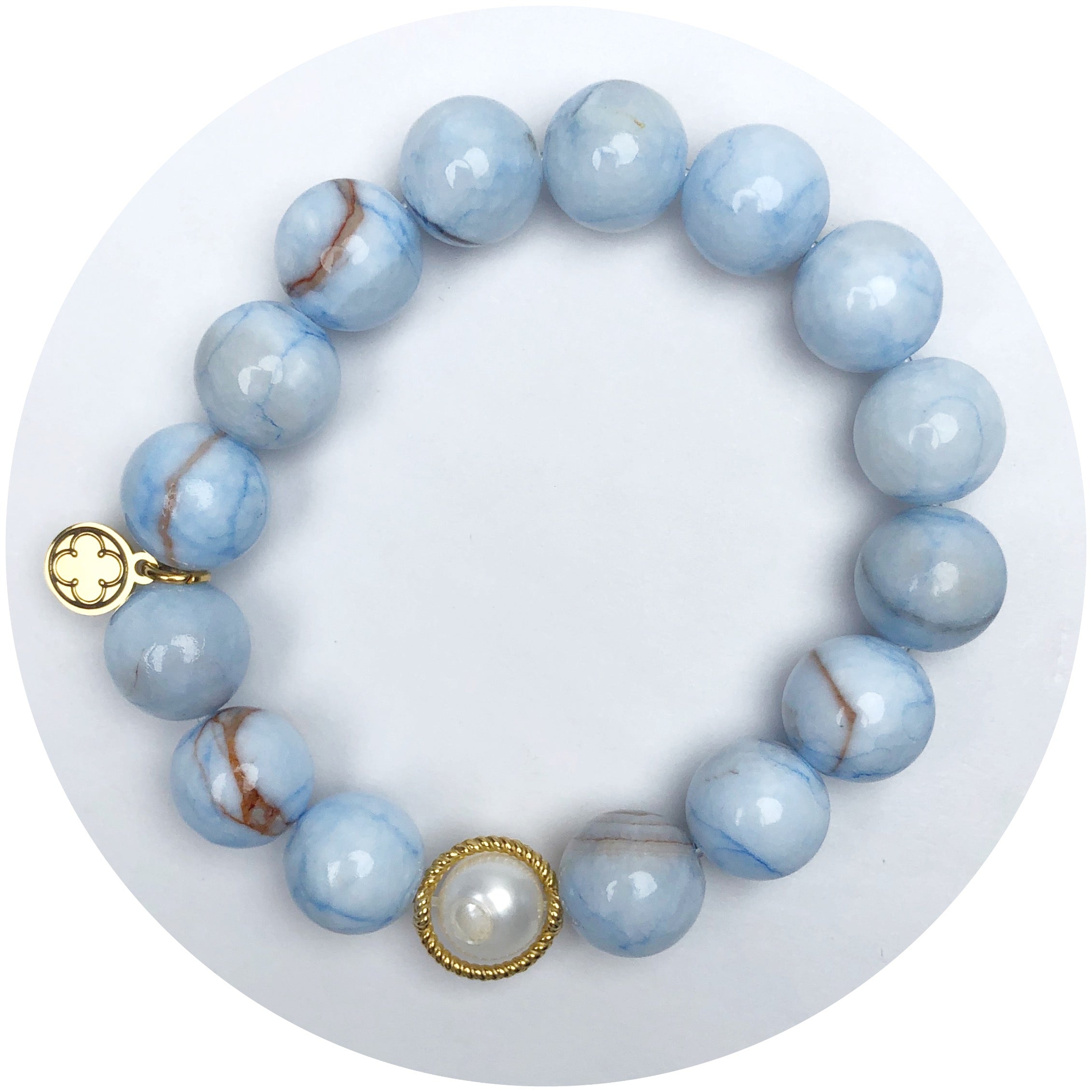 Ocean Marbled Agate with Twisted Gold Cage Accent