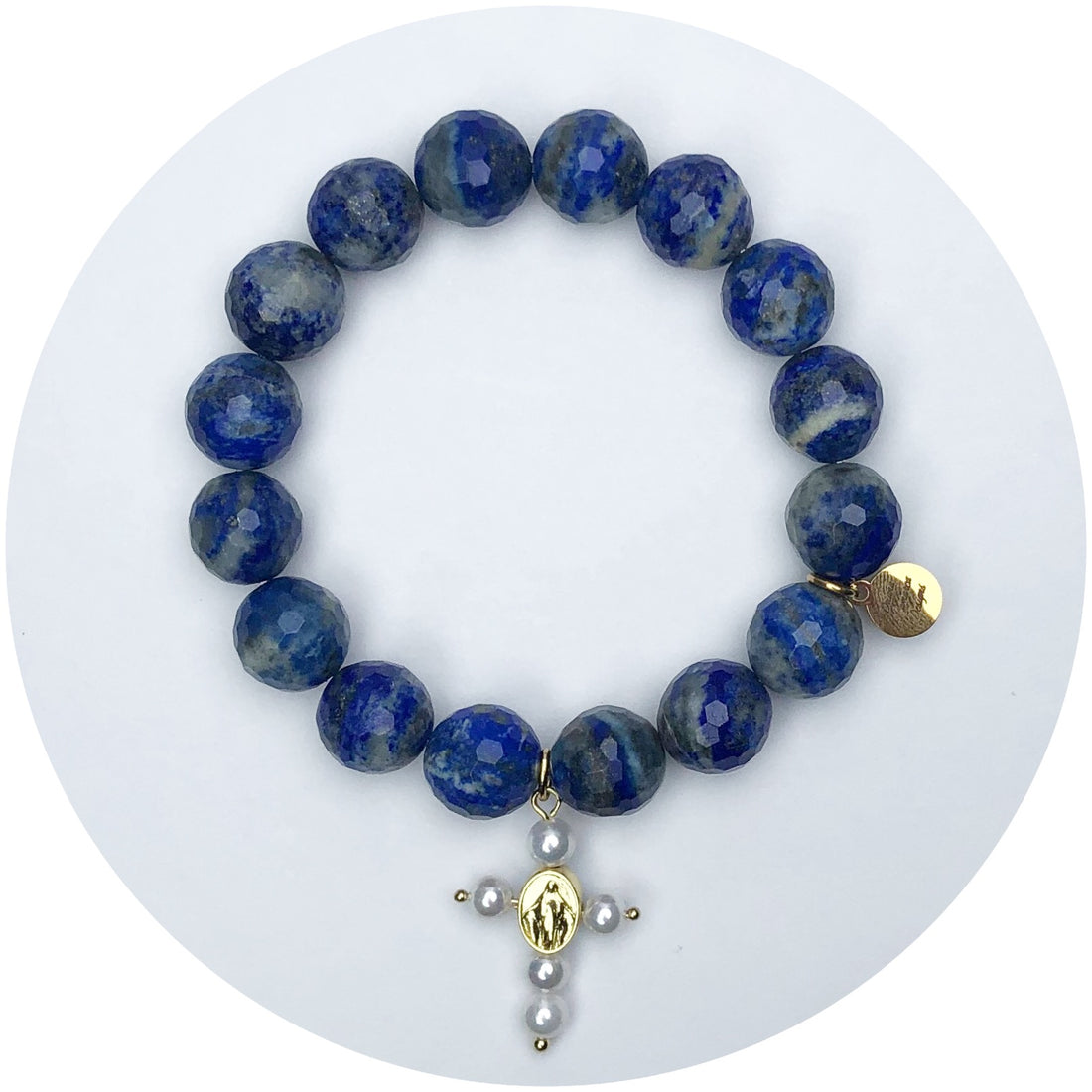Sapphire Blue Jasper with Reversible Faux Pearl /Turquoise Cross