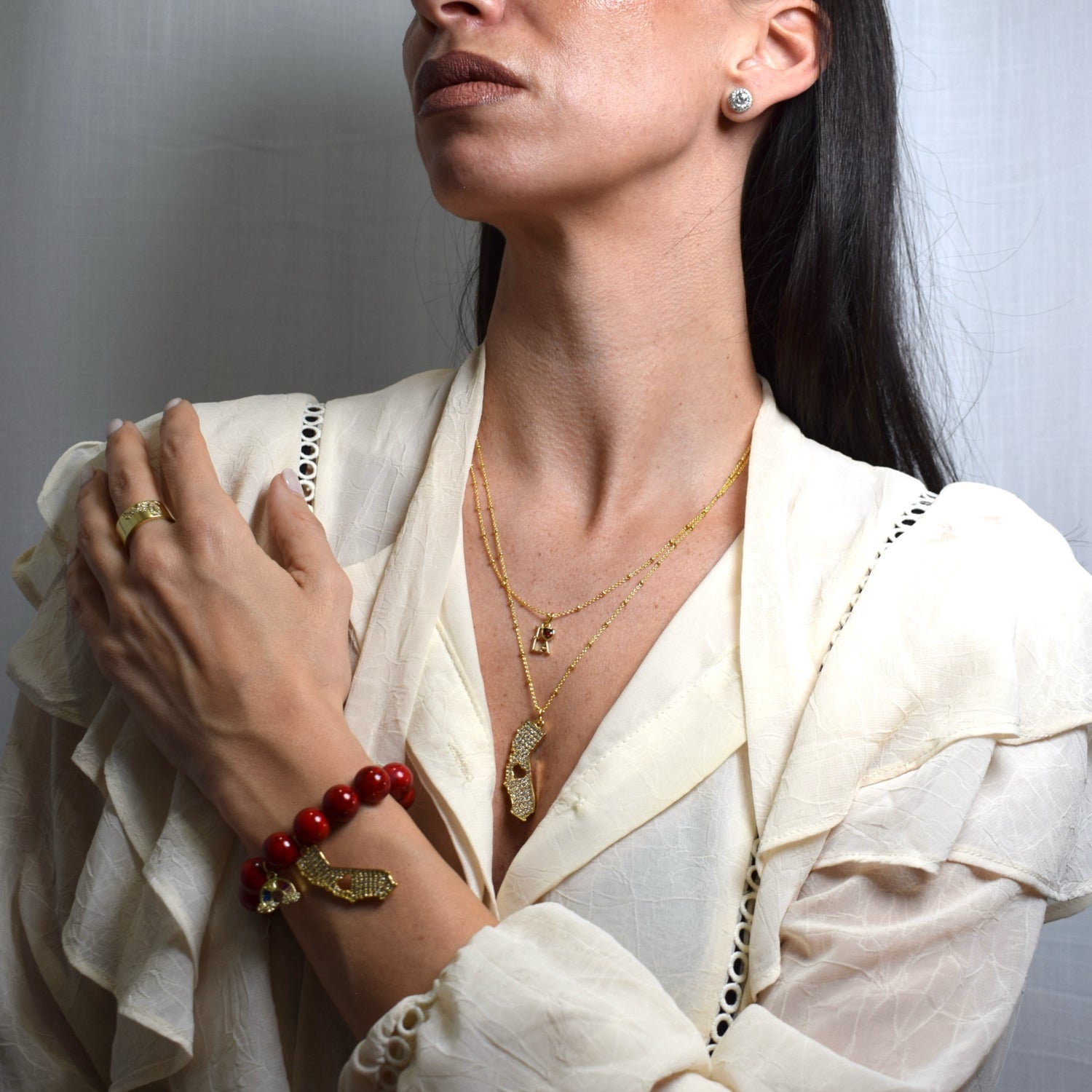 &quot;Hope For LA&quot; Red Howlite with Pavé Rainbow &amp; California State Pendant