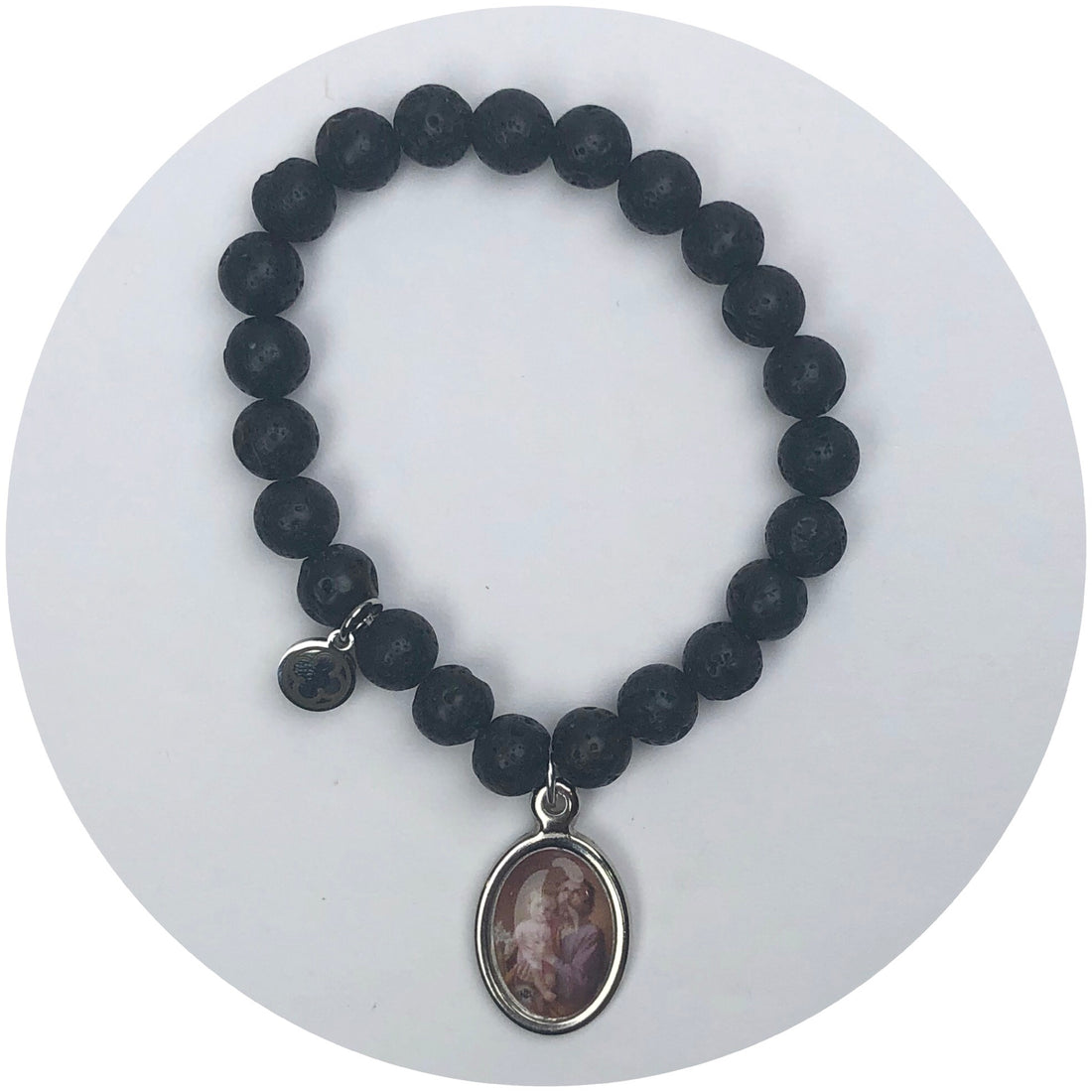 Black Lava with St Joseph Pictured Pendant