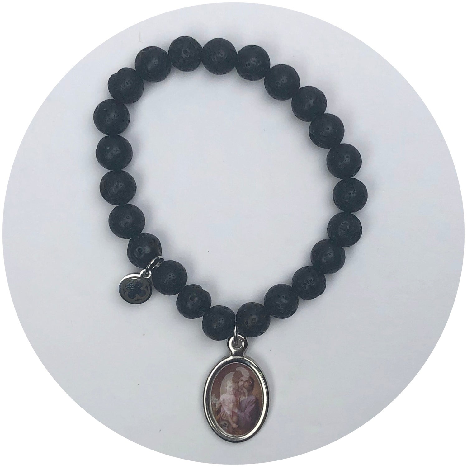 Black Lava with St Joseph Pictured Pendant