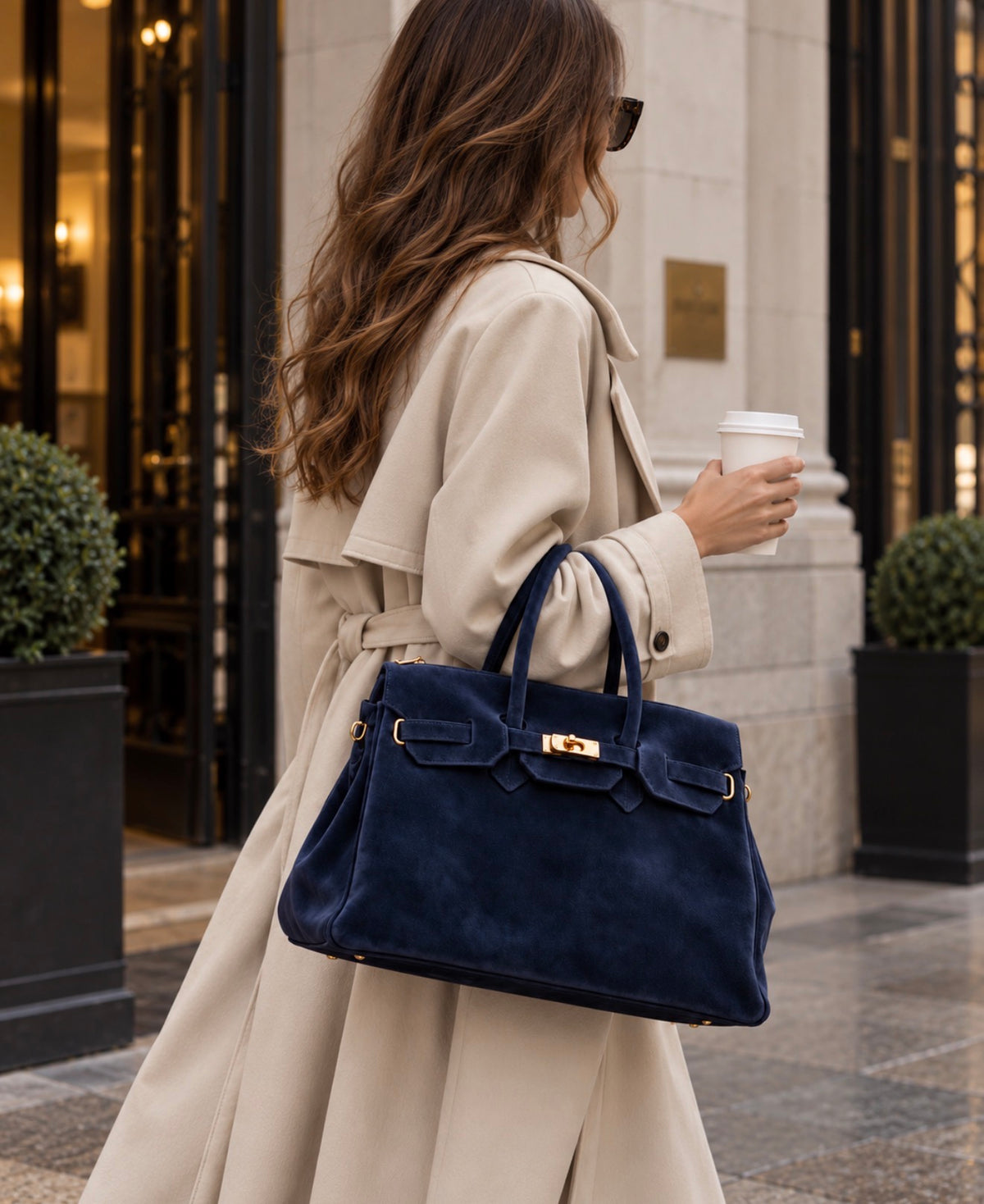 Monica Neptune Blue Natural Suede Handbag