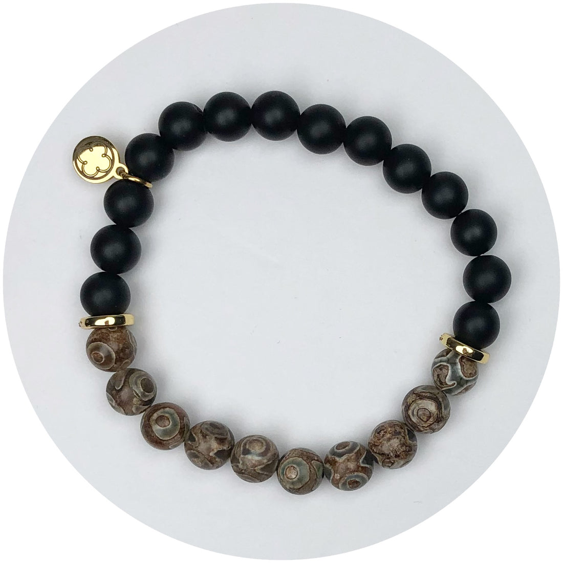 Matte Black Onyx and Tan Tibeten Eye Jade Halfsie