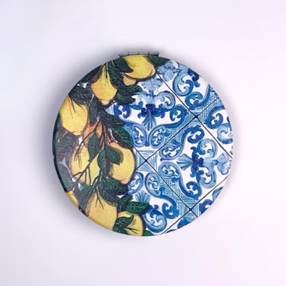 Blue Lemon Maiolica Compact Mirror