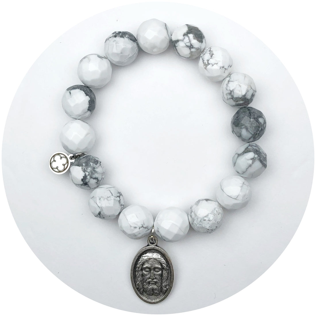 Frosted Marble Agate with Saint Jesus Pendant