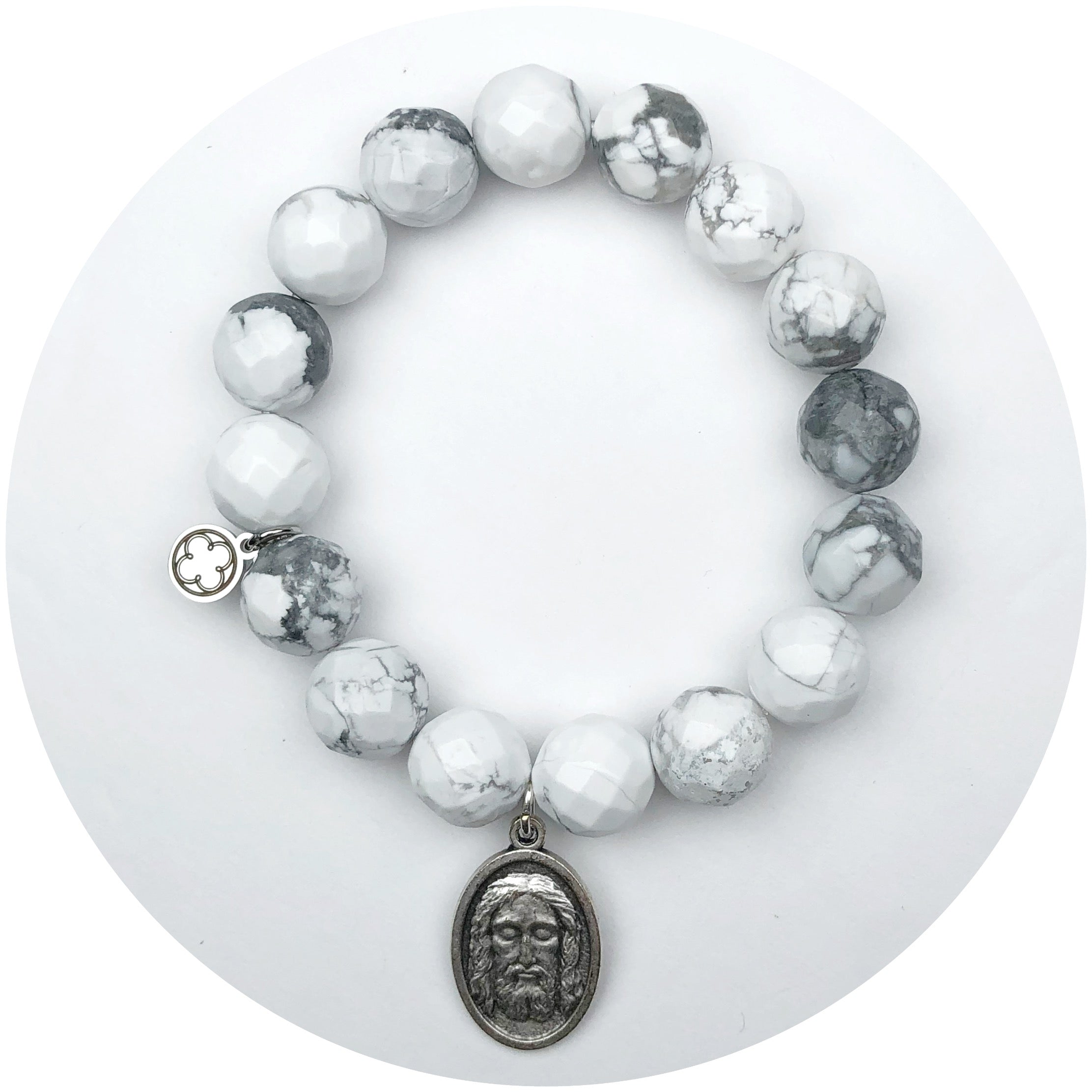 Frosted Marble Agate with Saint Jesus Pendant