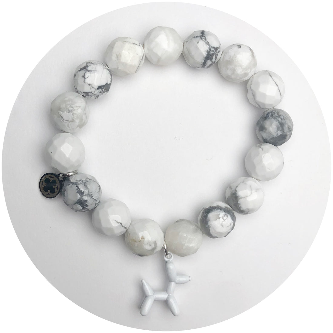 White Fantom Agate with White Ballon Dog Pendant