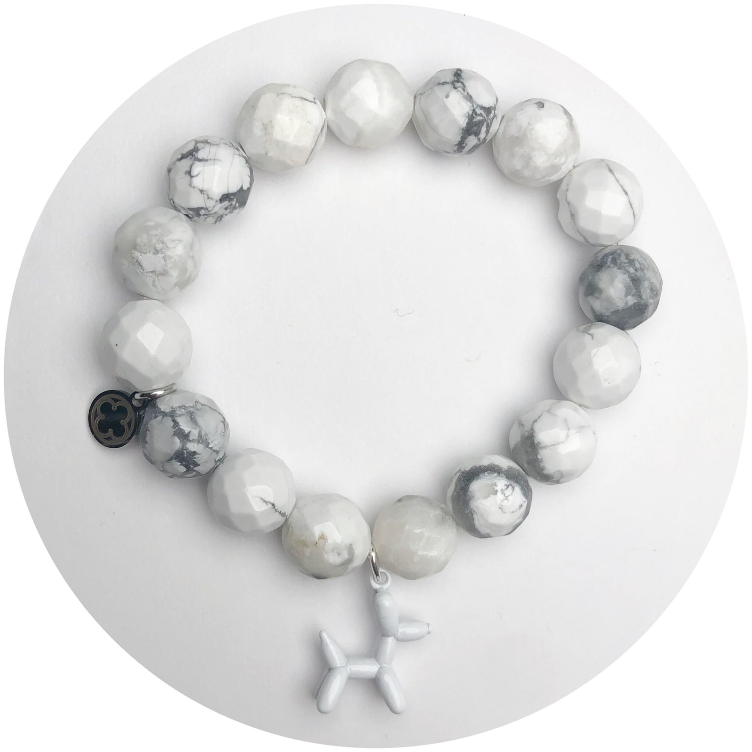 White Fantom Agate with White Ballon Dog Pendant