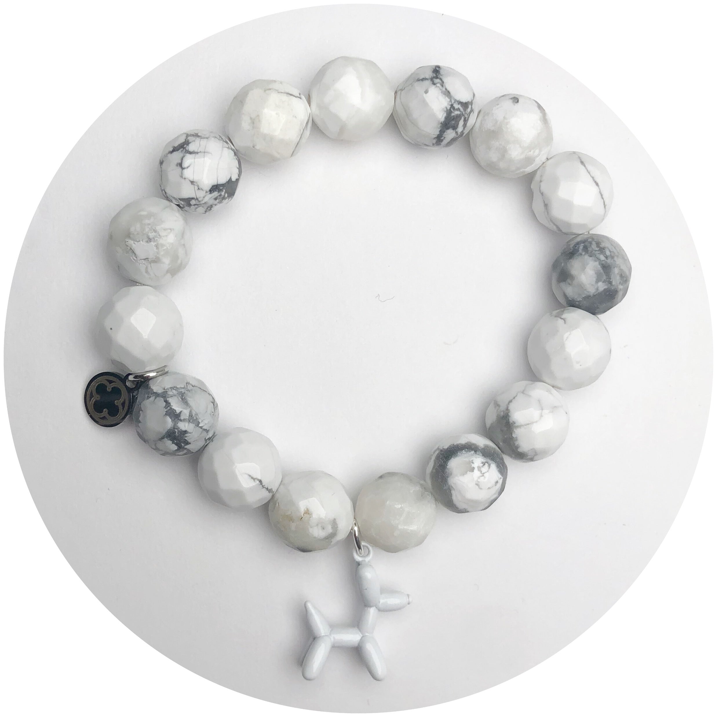 White Fantom Agate with White Ballon Dog Pendant