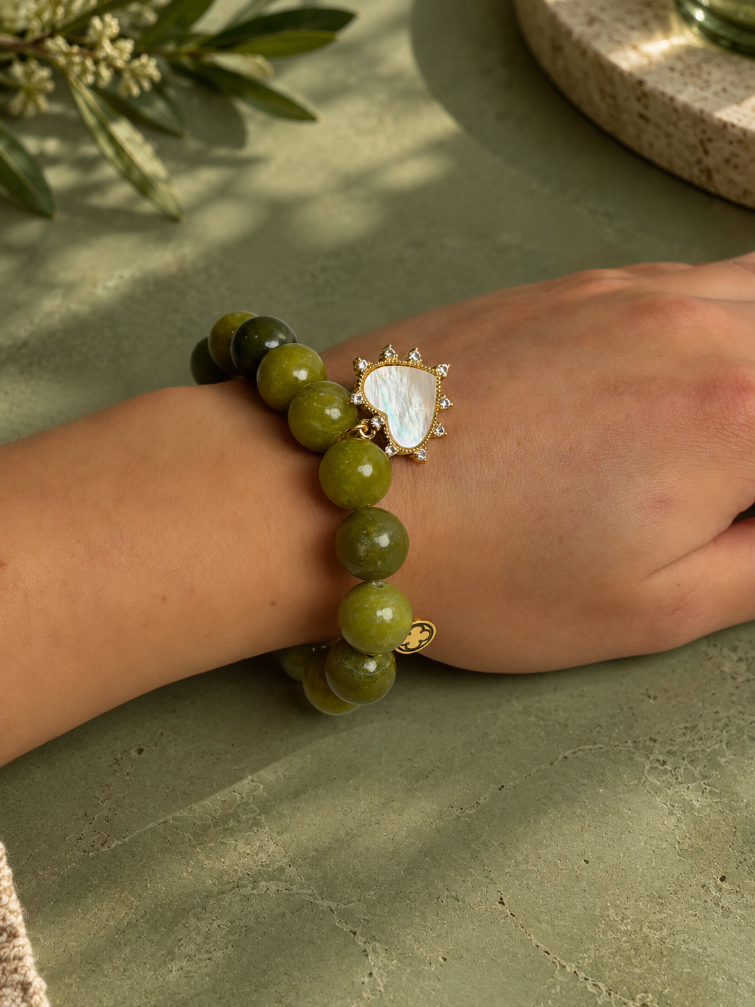 LIMITED EDITION Laurel Green Jade with Mother of Pearl Pavé Heart