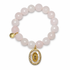 Rose Quartz with Mother of Pearl Oval Blessed Mother Pendant on white studio background