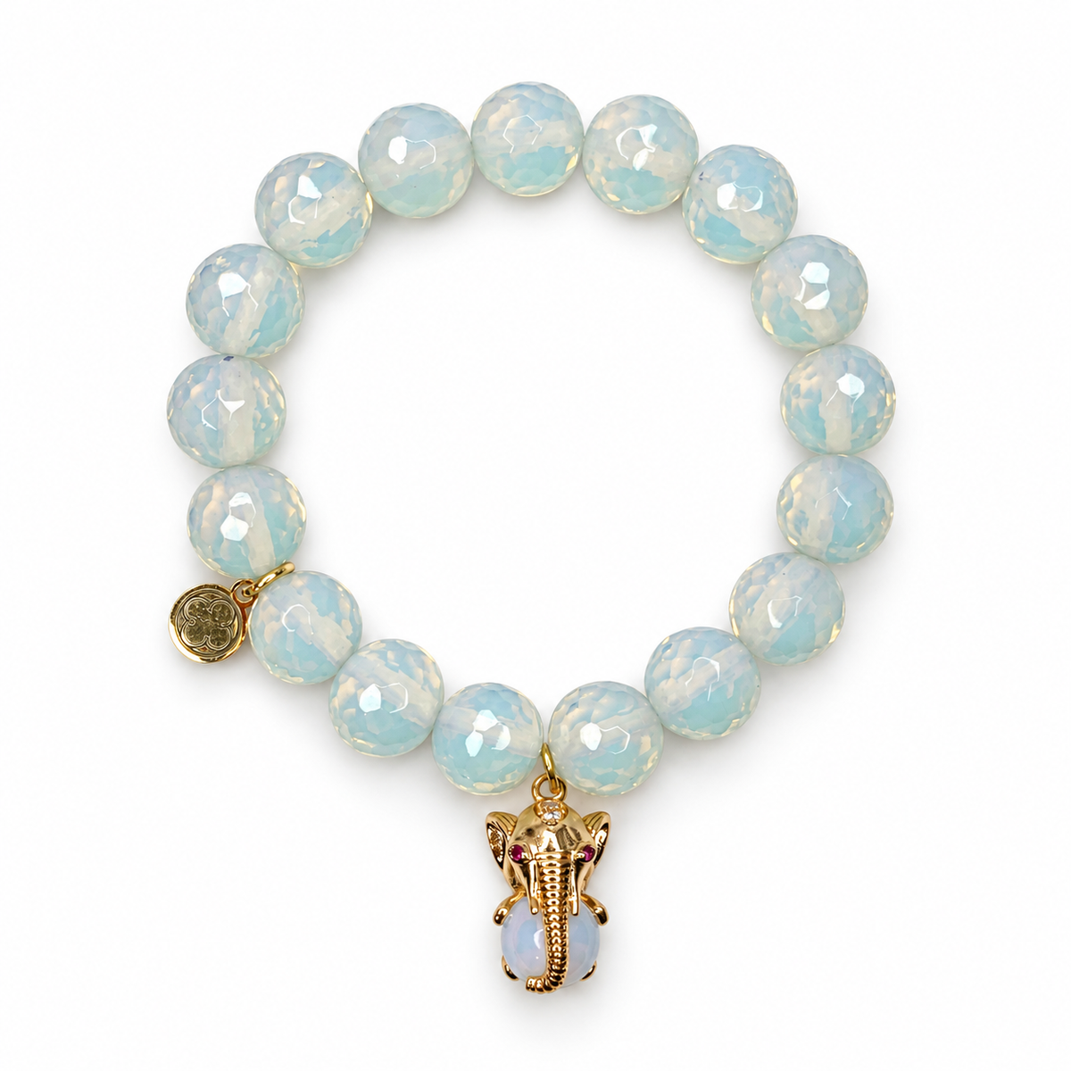 Opalite with Gold Pavé Elephant Pendant on white studio background