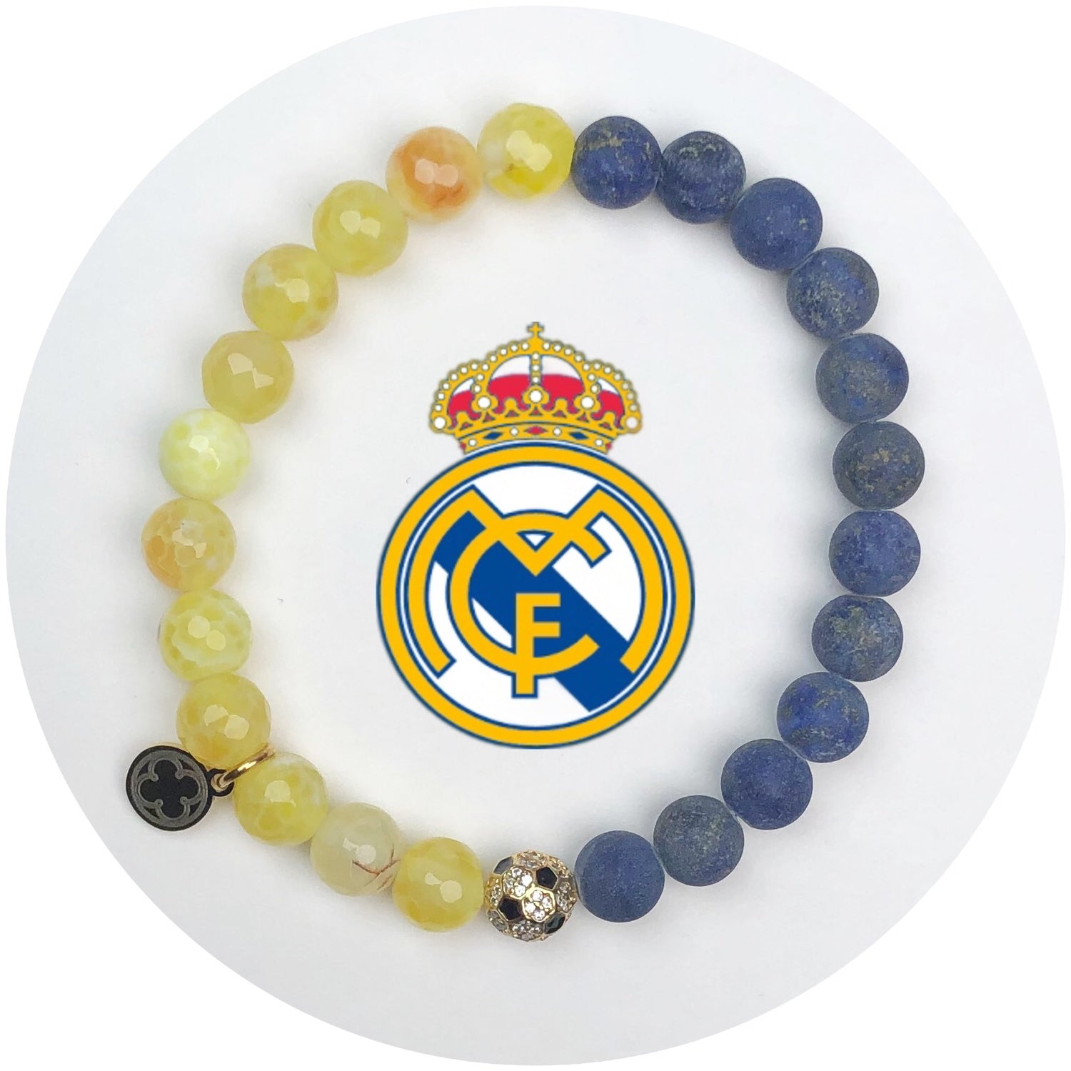 Real Madrid Mens Yellow Agate and Matte Lapis with Pavé Soccer Ball