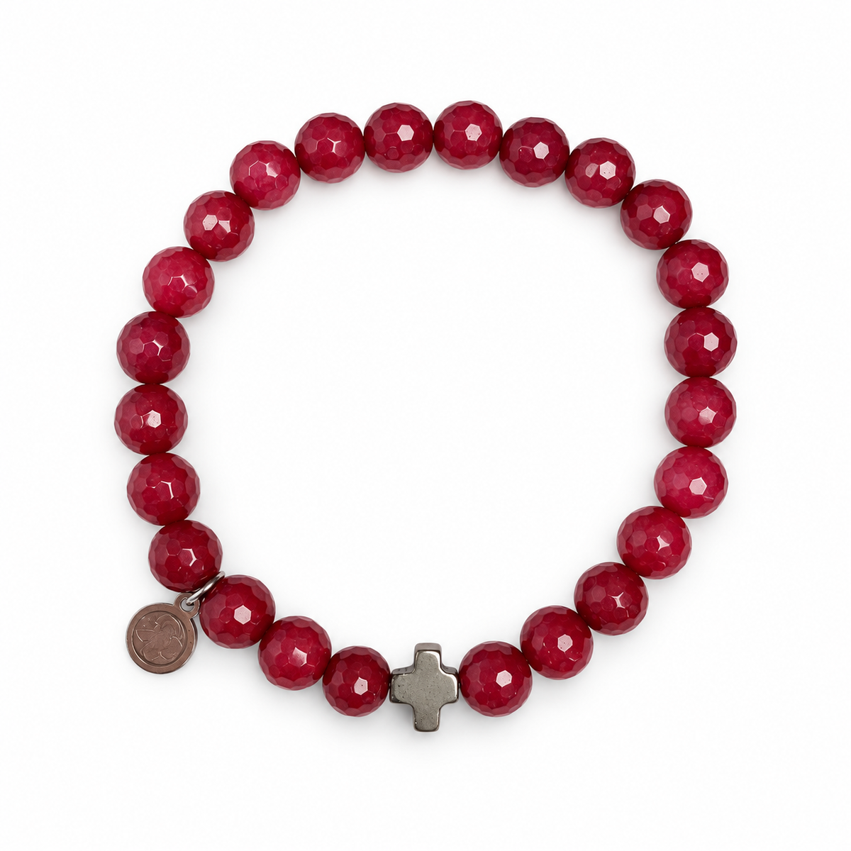 Mens Marsala Jade "St Joseph For Leonardo" with Pyrite Cross on white studio background