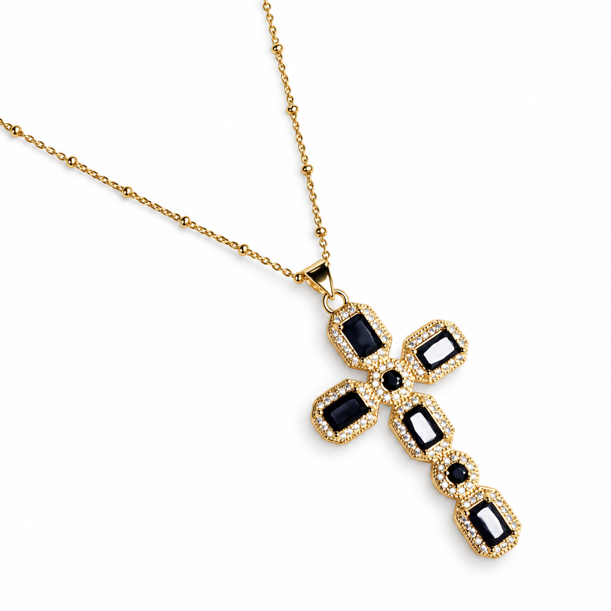 Black Pavé Large Cross Necklace studio photo