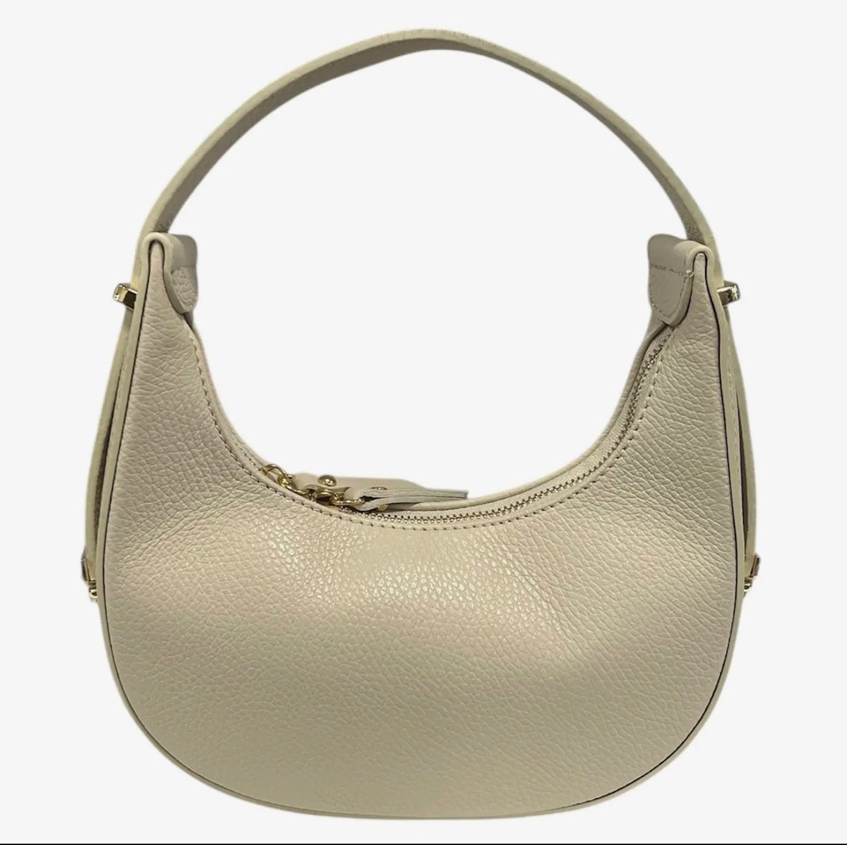 Mezza Luna Creme Leather Handbag