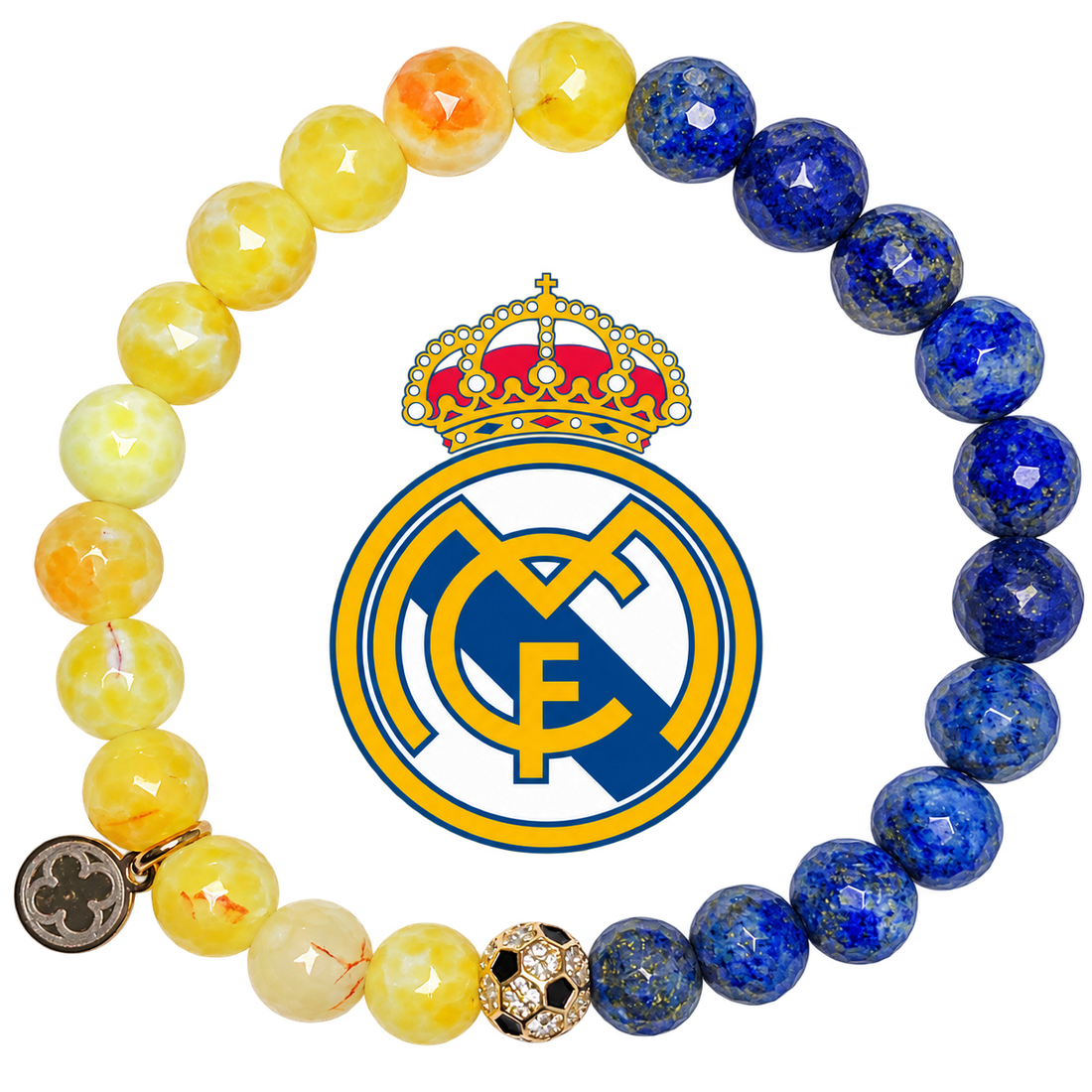Real Madrid Mens Yellow Agate and Lapis with Pavé Soccer Ball with preserved team logo on transparent background