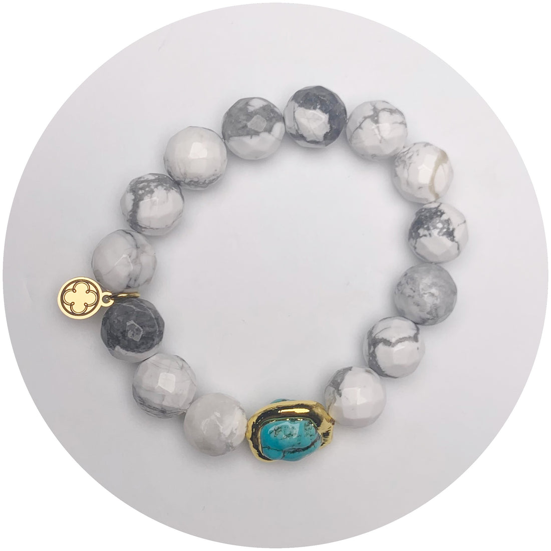Marbled White Howlite with Mini Turquoise Bezel Nugget Accent