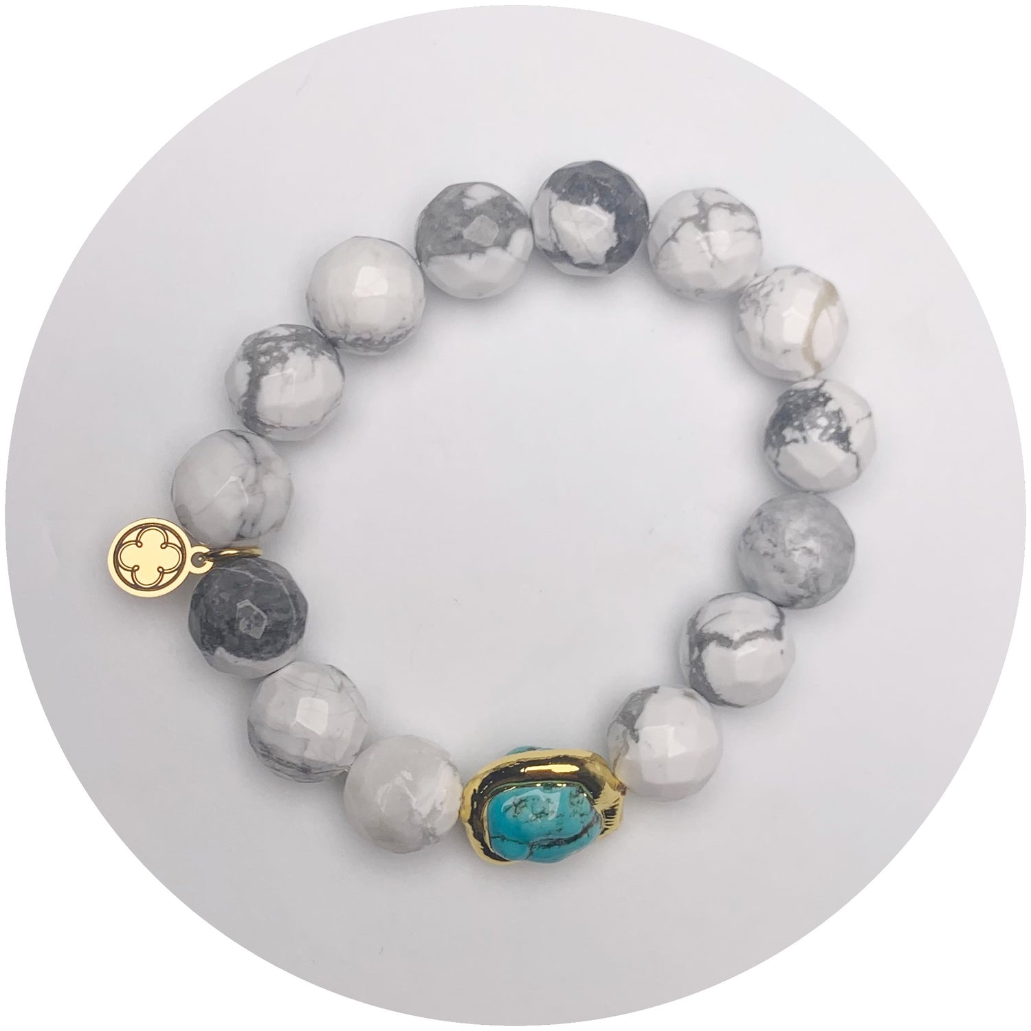 Marbled White Howlite with Mini Turquoise Bezel Nugget Accent