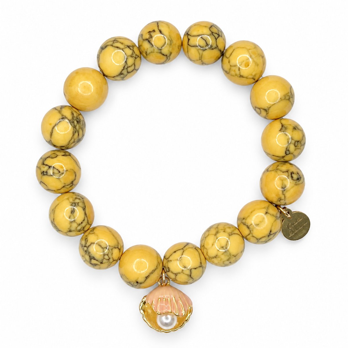 Mellow Yellow Howlite with Clam Shell Pendant - Oriana LaMarca Designs