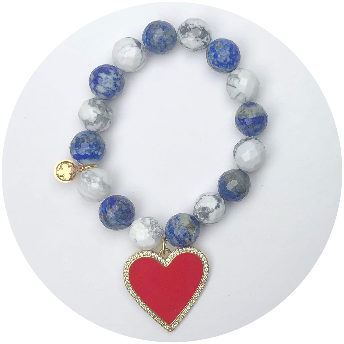 Mixed Coastal Jasper with Pavé Enamel Red Heart Pendant