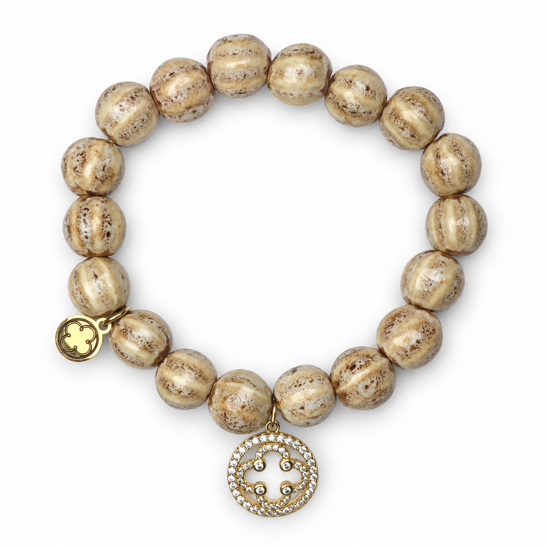 Sand Ceramic Riccio Bead with Gold Signature Logo Pendant - Oriana LaMarca Designs