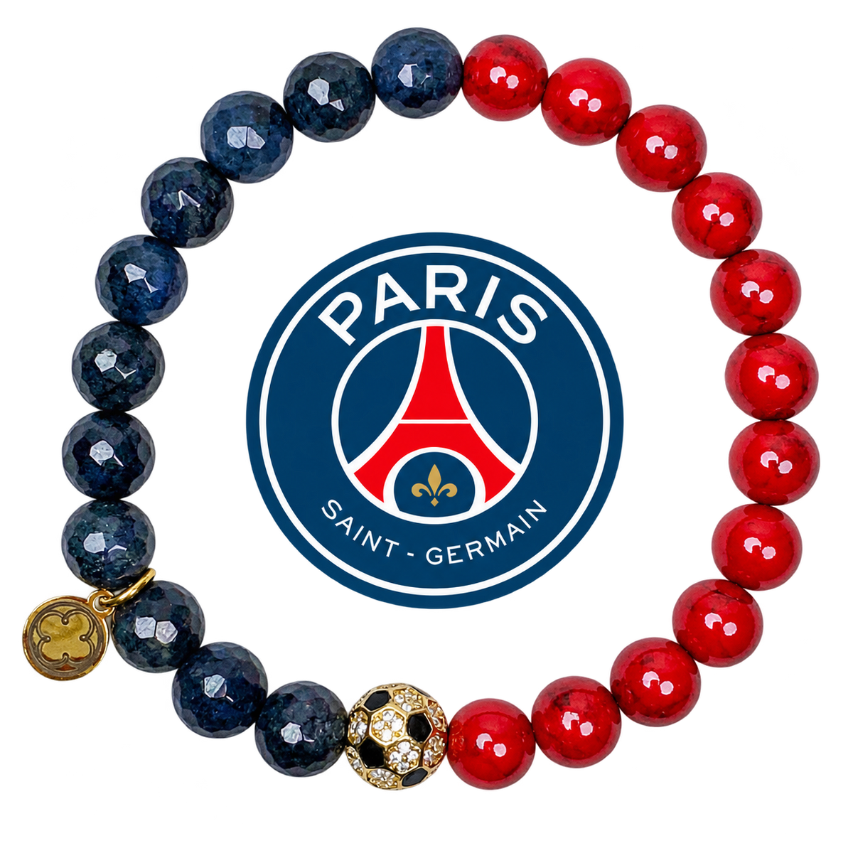 Paris St Germain Mens Neptune Jasper and Red Howlite  with Pavé Soccer Ball with preserved team logo on transparent background