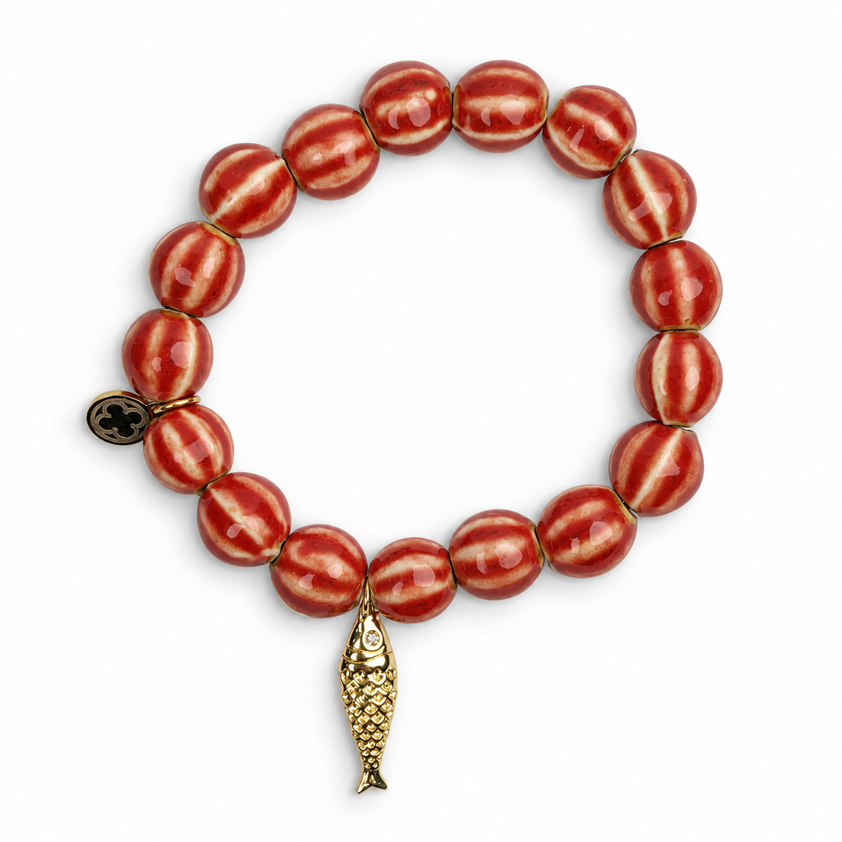 Red Ceramic Riccio Bead with Gold Sardine Pendant - Oriana LaMarca Designs