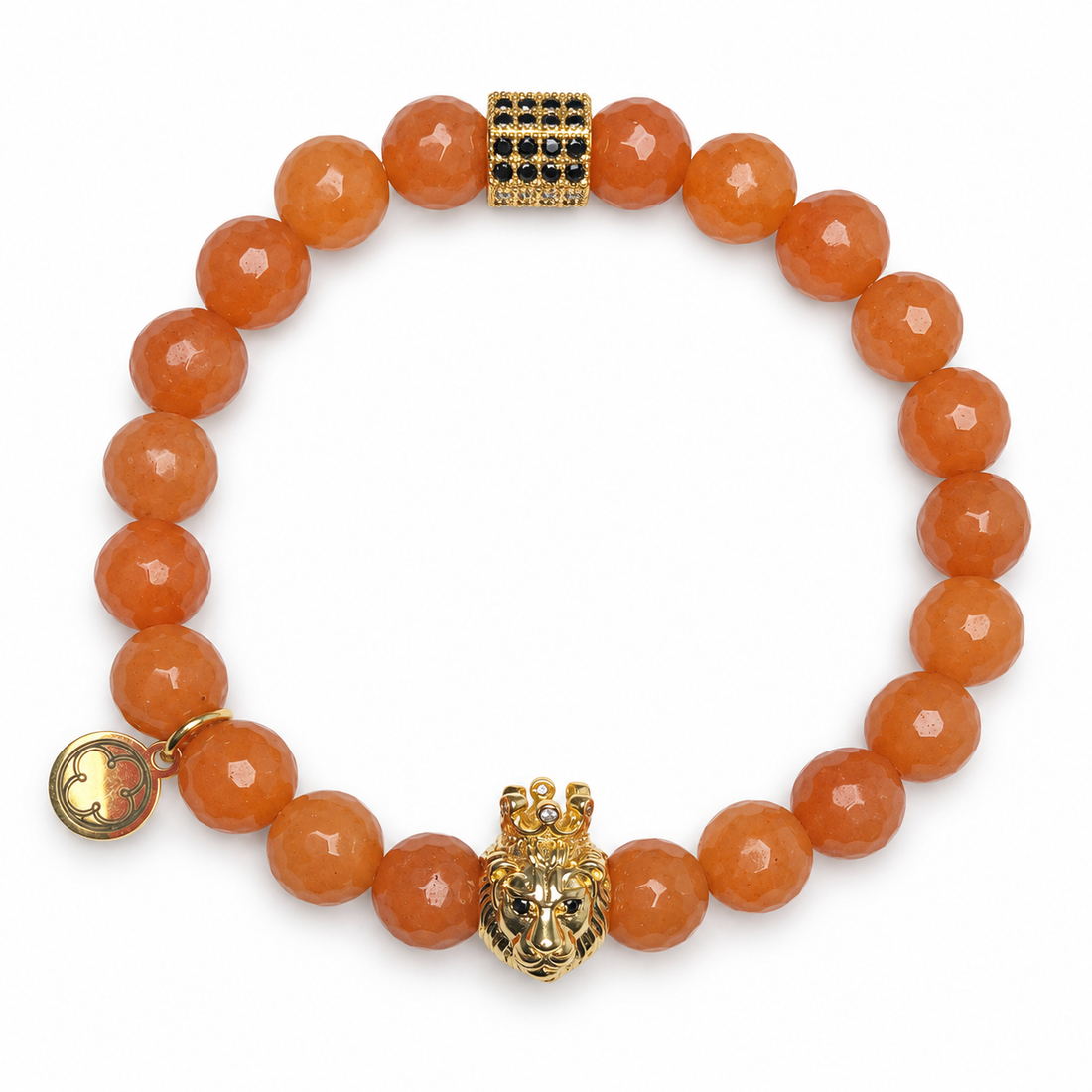 Mens Brown Aventurine Pavè Lion on white studio background