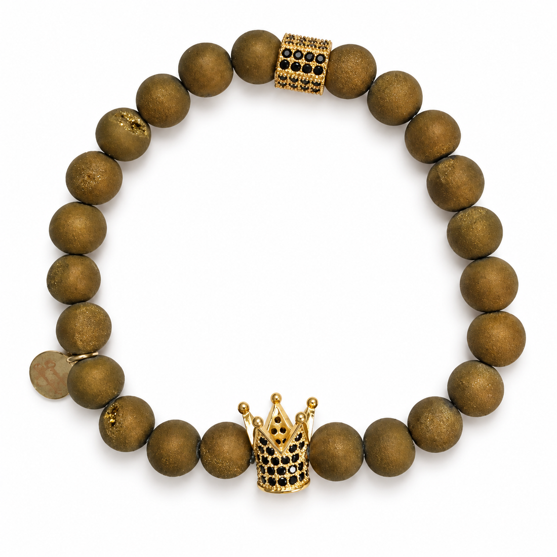 Mens Gold Druzy with Pavè Royalty Crown on white studio background