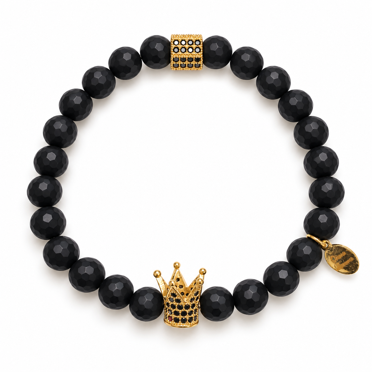 Mens Matte Black Onyx with Pavè Royalty Crown on white studio background