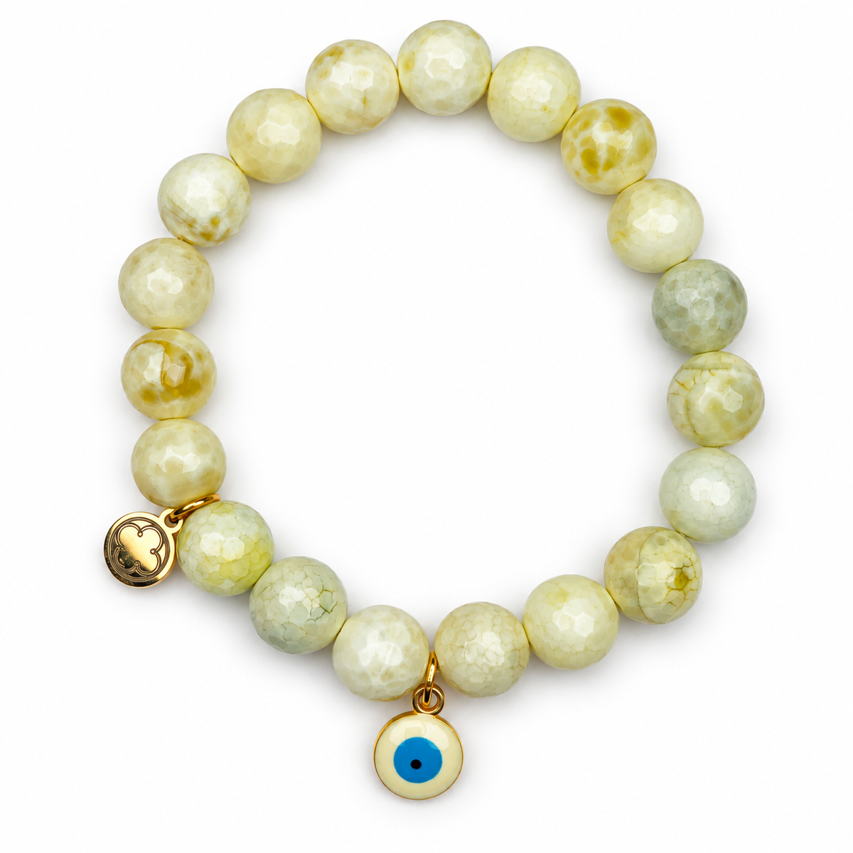 Golden Honey Agate with White Evil Eye Pendant