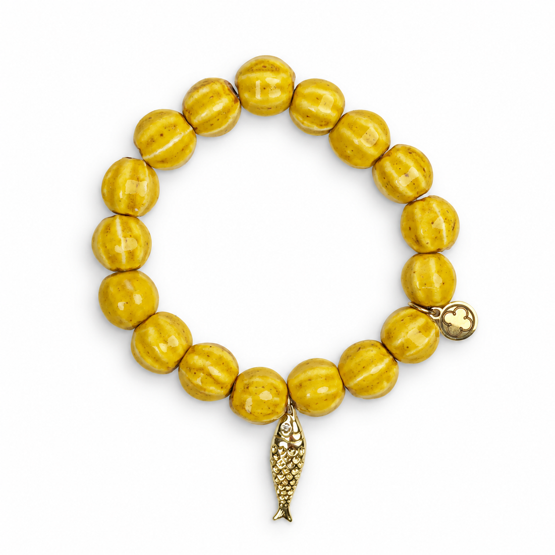 Yellow Ceramic Riccio Bead with Gold Sardine Pendant - Oriana LaMarca Designs