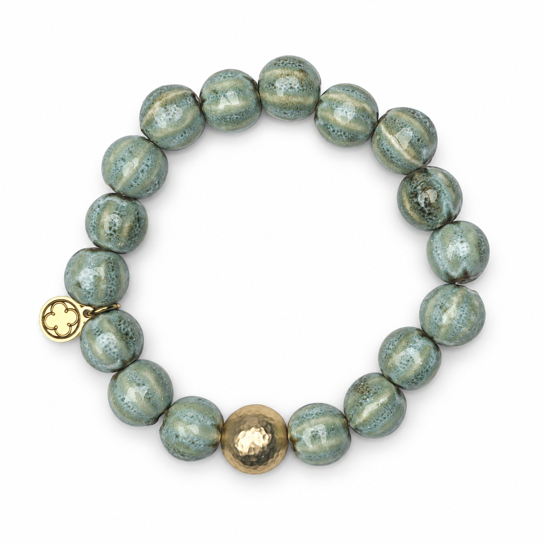 Sage Ceramic Riccio Bead with Hammered Gold Accent - Oriana LaMarca Designs