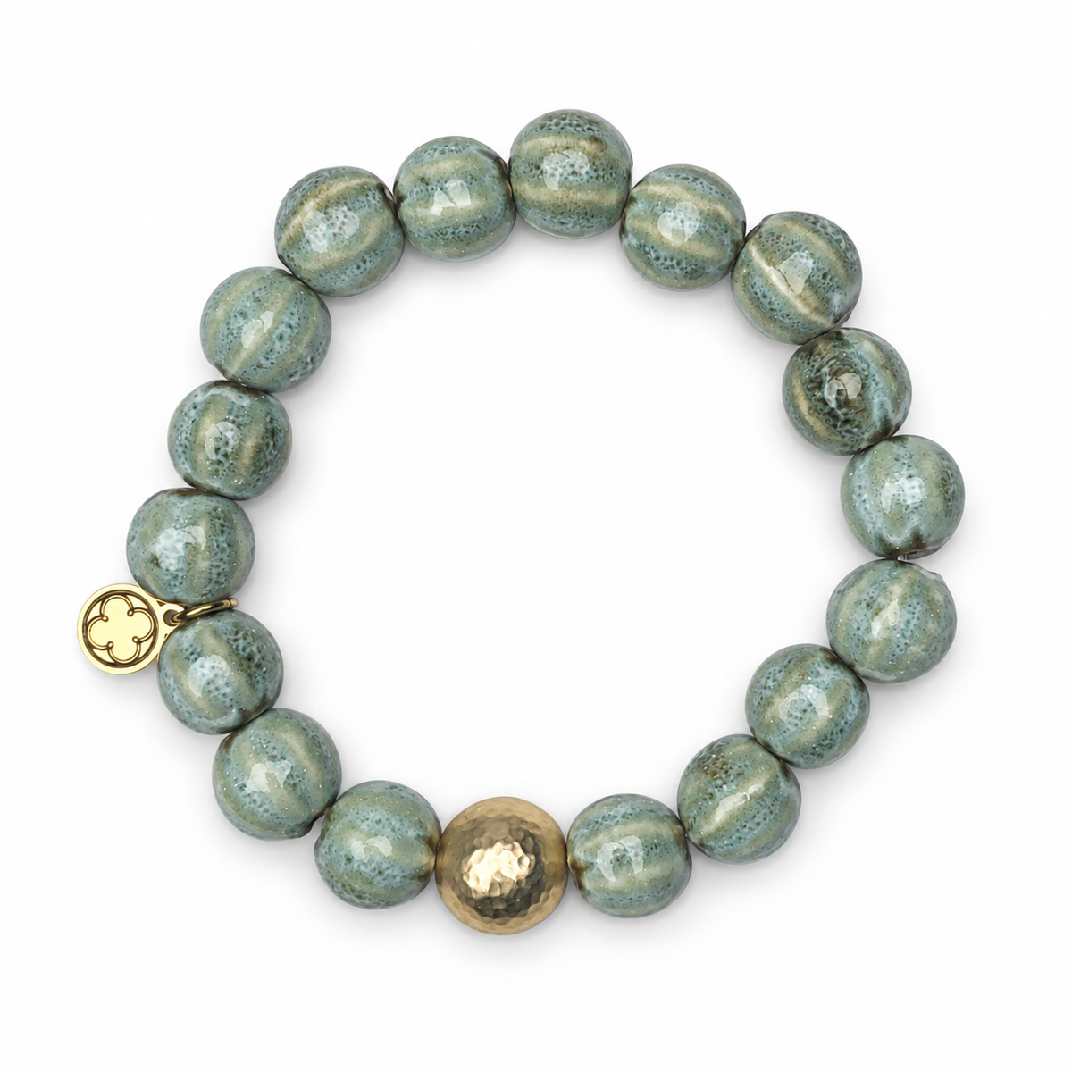 Sage Ceramic Riccio Bead with Hammered Gold Accent - Oriana LaMarca Designs