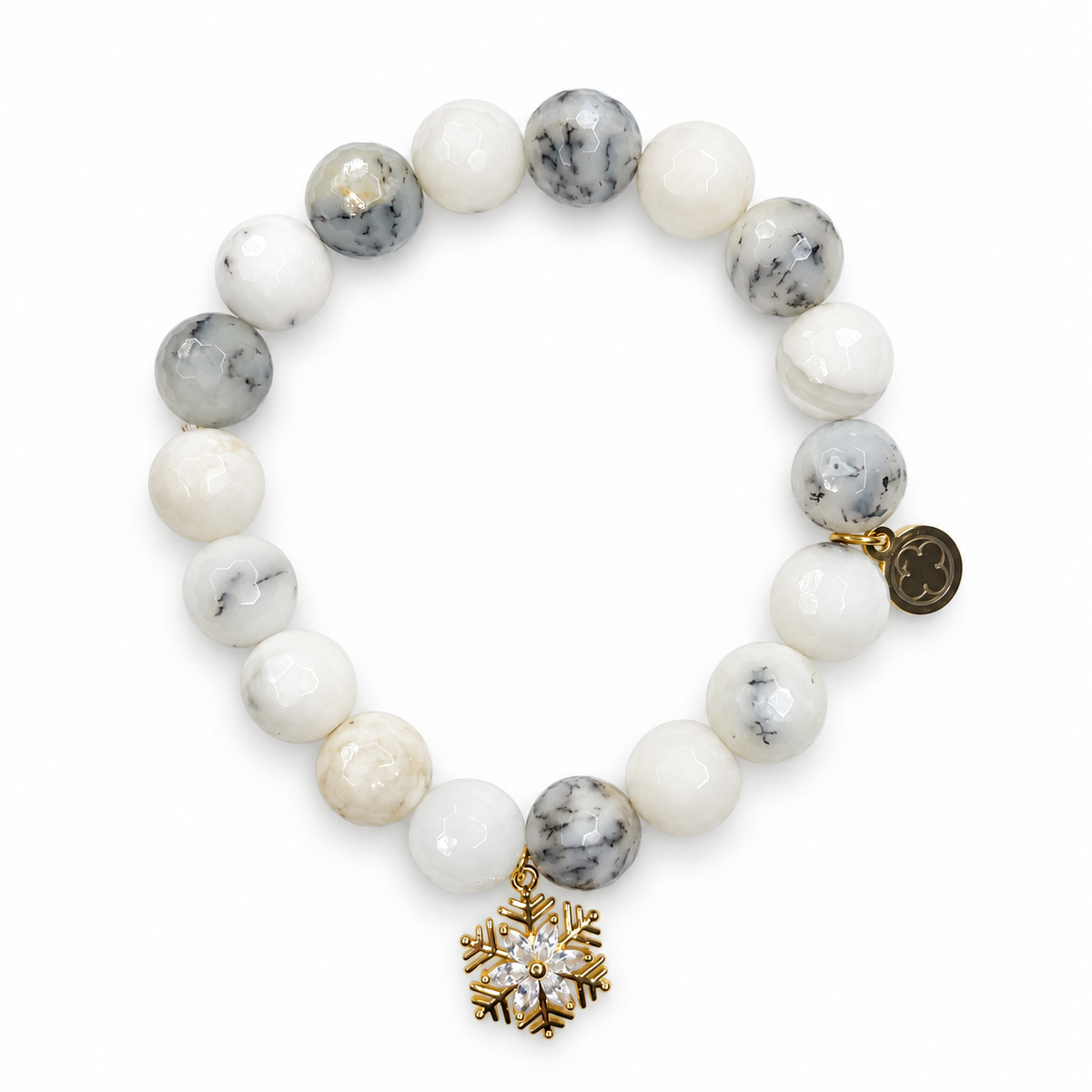 White Opal with Gold Pavé Needle Snowflake - Oriana LaMarca Designs