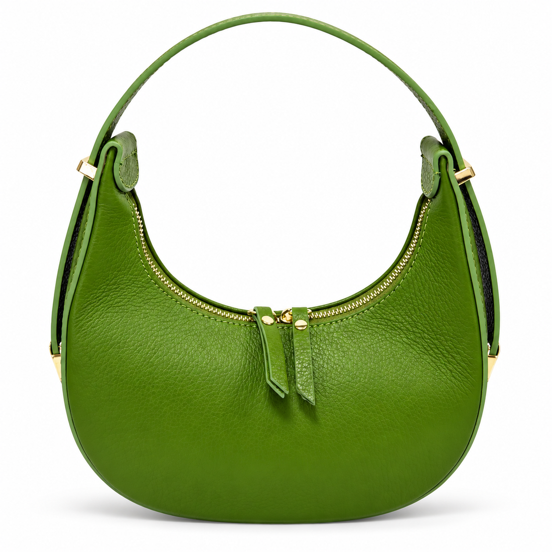 Mezza Luna Verde Leather Handbag on a white background