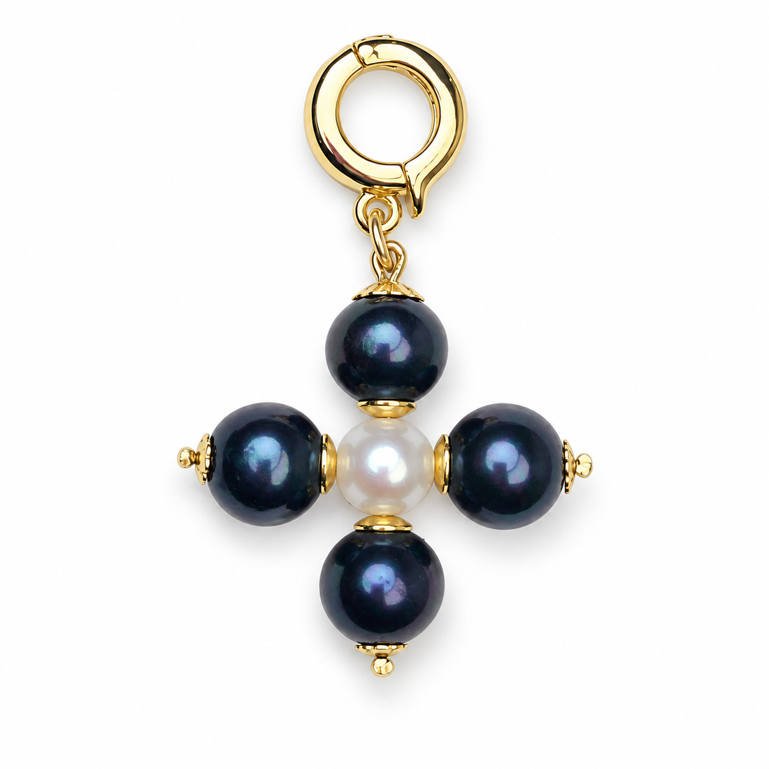 Perla Grande Peacock Pearl Handmade Maltese Cross Pendant on a white background