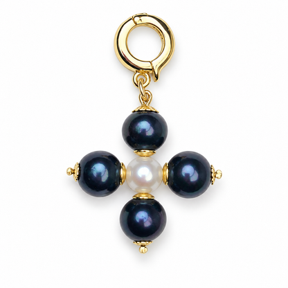 Perla Grande Peacock Pearl Handmade Maltese Cross Pendant on a white background
